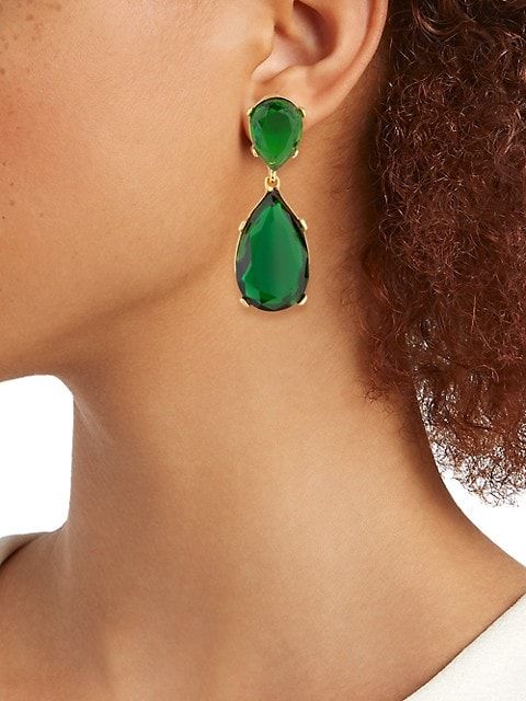 Kenneth Jay Lane Emerald-Color Crystal Double-Teardrop Earrings | Saks Fifth Avenue