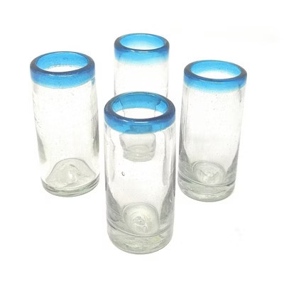 Dos Sueños Mexican Hand Blown Tequila Shot Glasses - Aqua Rim - 2oz - Set of 4 | Target