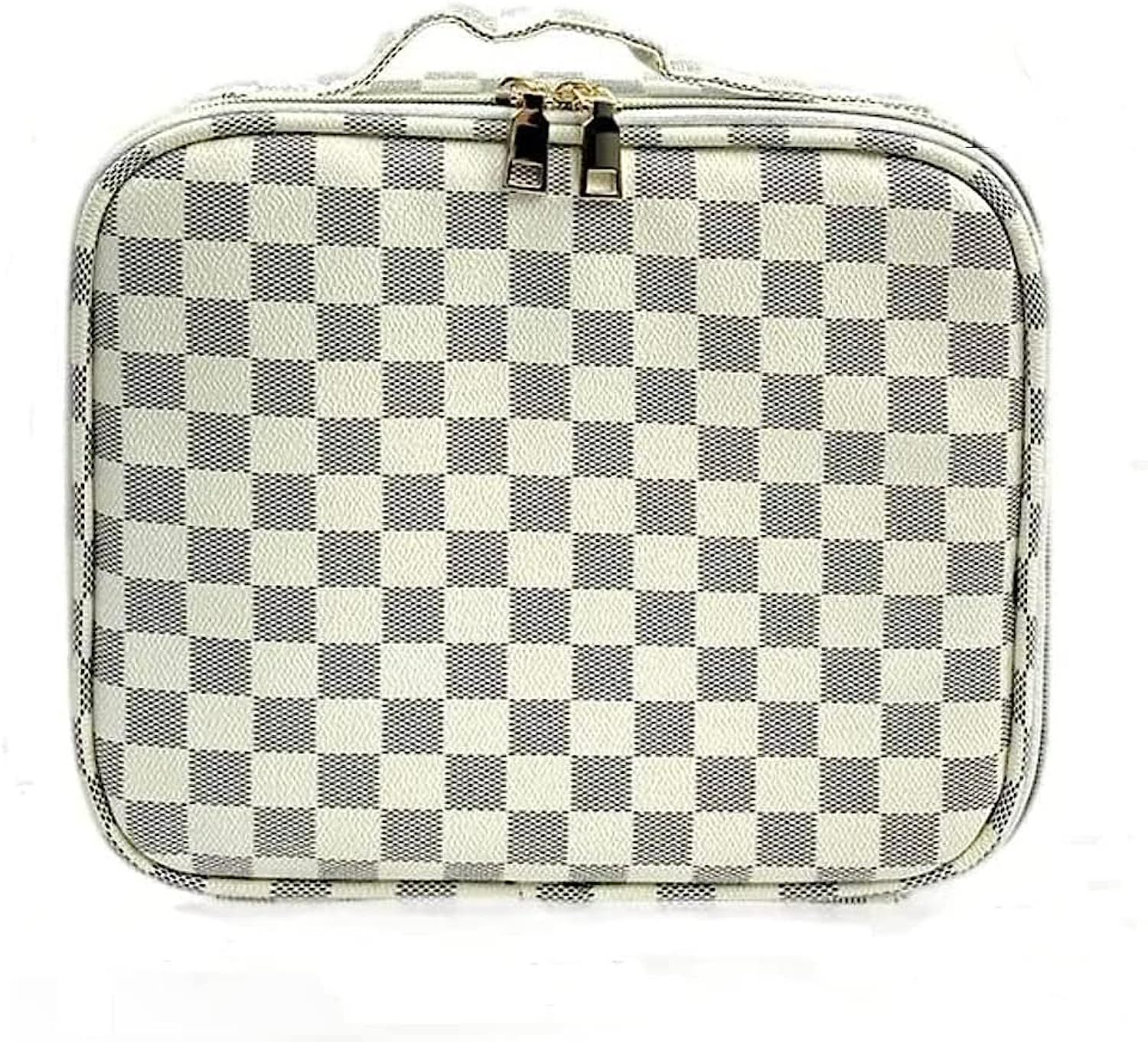 CHICREEN Brown Checkered Makeup Bag（Ref. Last Pic Travel Makeup Bag Cosmetic Bag with Adjustable Div | Amazon (US)