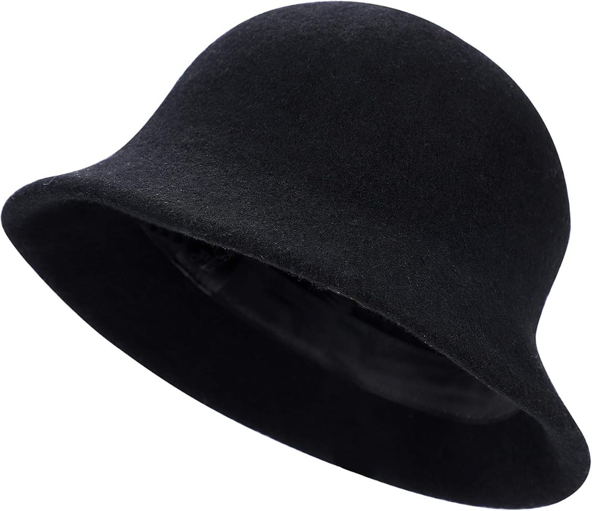 Winter Wool Bucket Hat Vintage Fisherman Cap Winter Warm Wool Felt Cloche Hat Classic Solid Color... | Amazon (UK)
