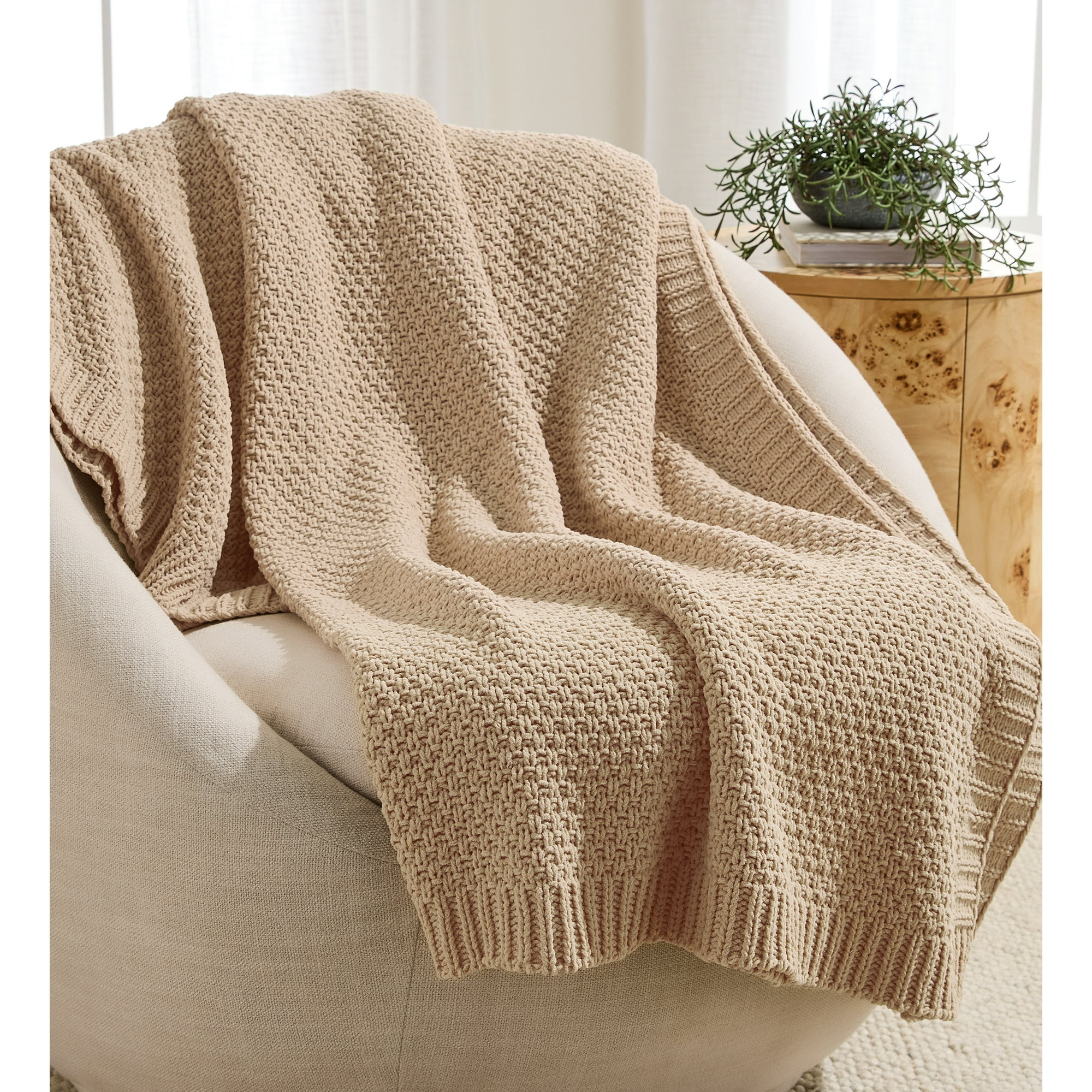 Better Homes & Gardens Chenille Knit Super Soft Oversized Throw Blanket, Almond Biscuit | Walmart (US)