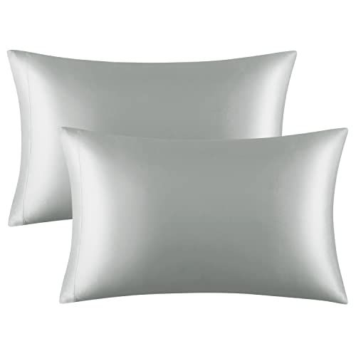 EXQ Home Silky Satin Pillowcase for Hair and Skin,Soft Grey Pillow Cases Queen Size Set of 2 Satin P | Amazon (US)