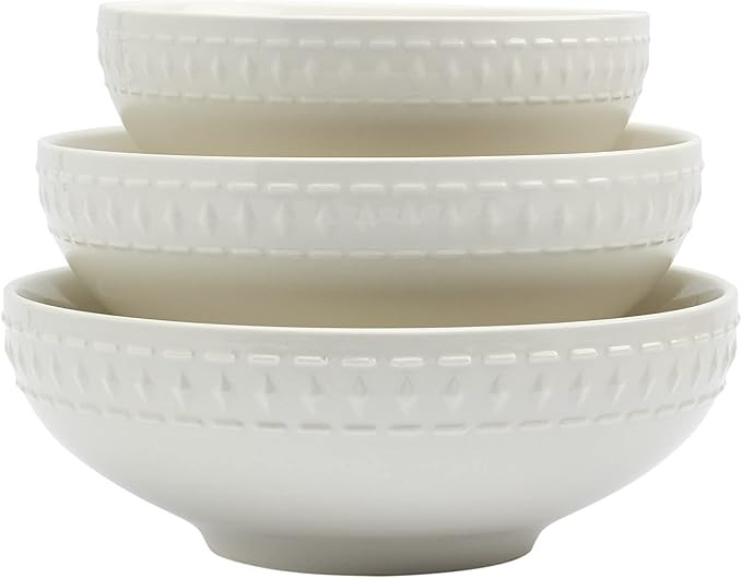 TTU Tabletops Gallery Embossed Bone White Porcelain Round Dinnerware Collection- Chip Resistant S... | Amazon (US)