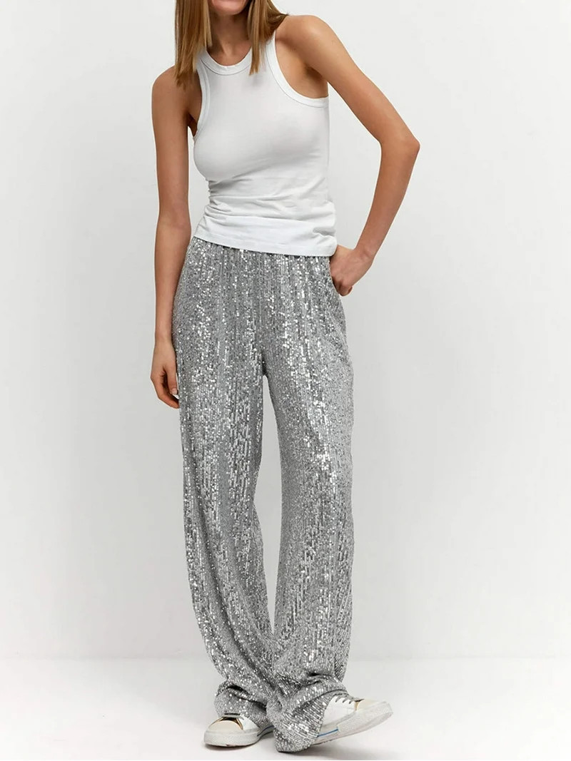 Women's Bling Sequin Wide Leg Pants | Walmart (US)