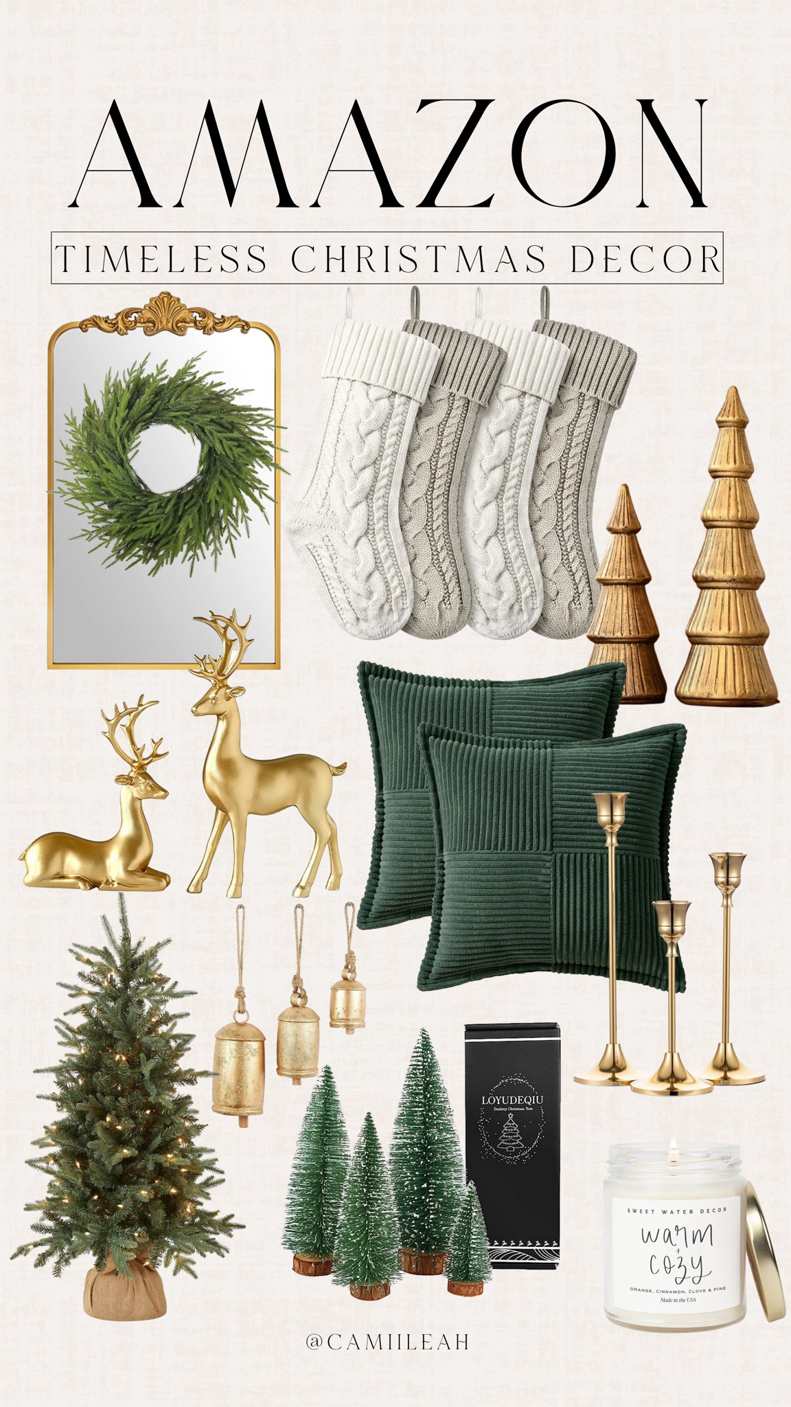 Timeless green and gold Christmas decor all found on Amazon 

Amazon Christmas decor, gold mirror, wreath, mini Christmas tree in basket, gold candlestick, gold deer, gold Christmas tree, aesthetic Christmas decor, gold bells, green throw pillows

#LTKhome #LTKHoliday #LTKSeasonal
