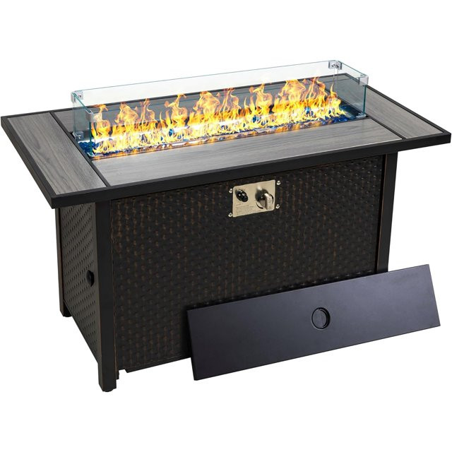 Walsunny 45" Propane Fire Pit Table 50,000 BTU Steel Gas Fire Pit with Lid and Lava Rock Rectangu... | Walmart (US)