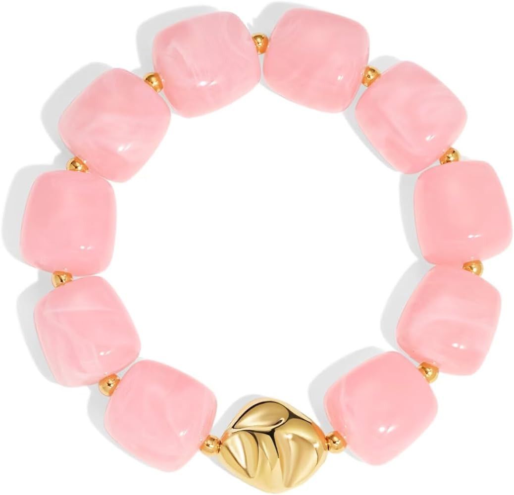 Bead Bracelet for Women Vibrant Color Resin Beads Bracelets Elastic Stretch Chunky Bracelet Boho ... | Amazon (US)