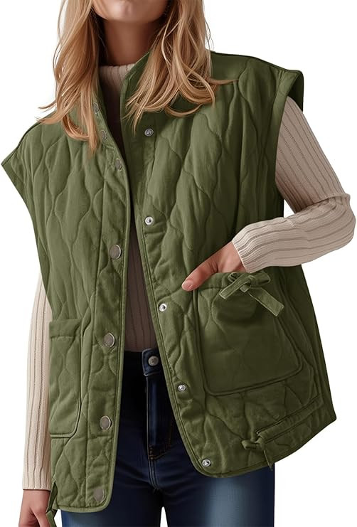 Cicy Bell Womens Puffer Quilted Vest Lightweight Stand Collar Cap Sleeve Jackets Button Down Padd... | Amazon (US)