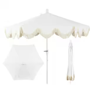 JONATHAN Y Collins 9 ft. Cottage Tassel Market Patio Umbrella with Auto-Tilt, Crank, Wind Vent an... | The Home Depot