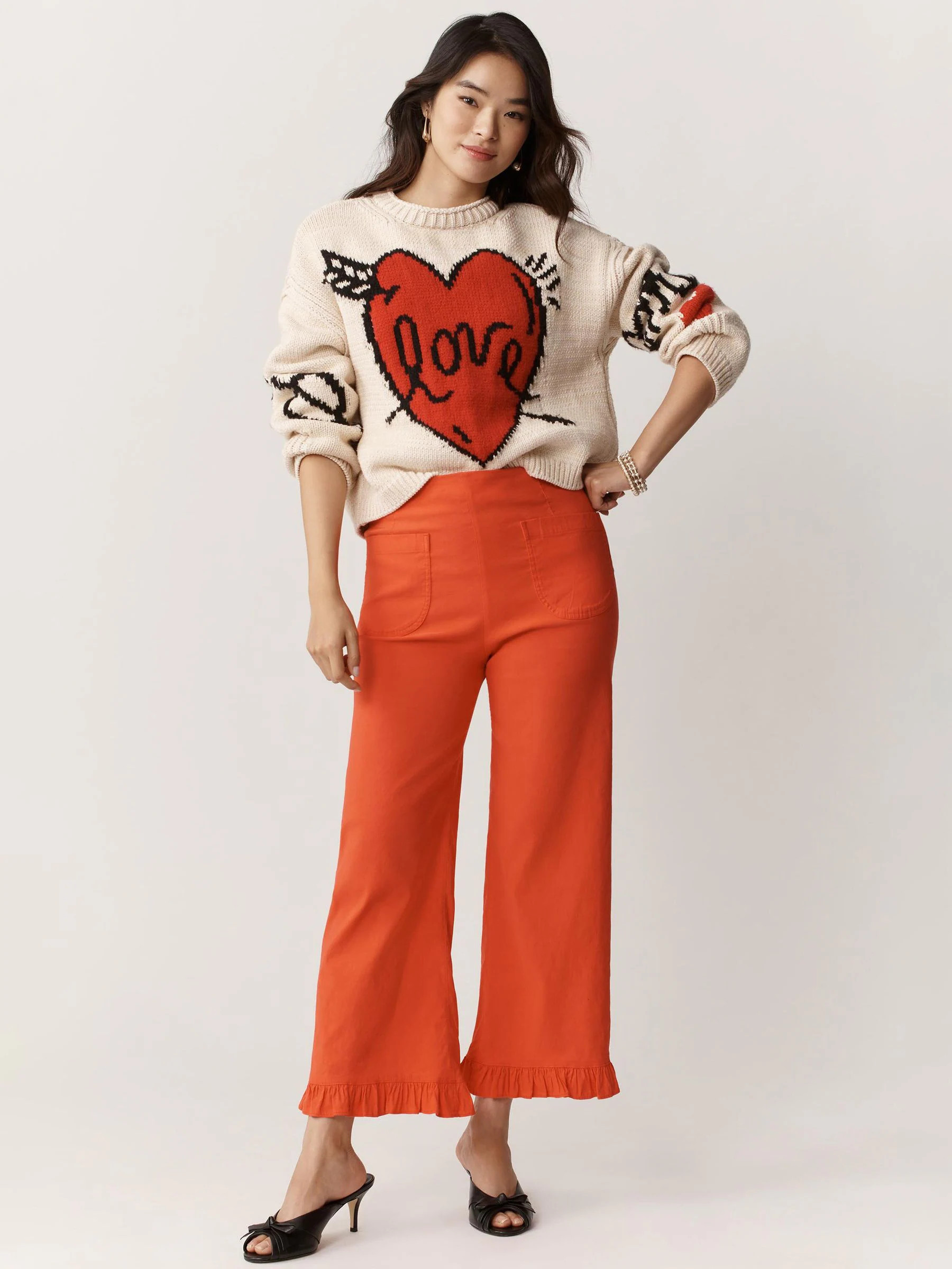 Anthropologie Anthropologie Orange Maeve The Colette Ruffle-Hem Crop Wide-Leg Trousers | Next US