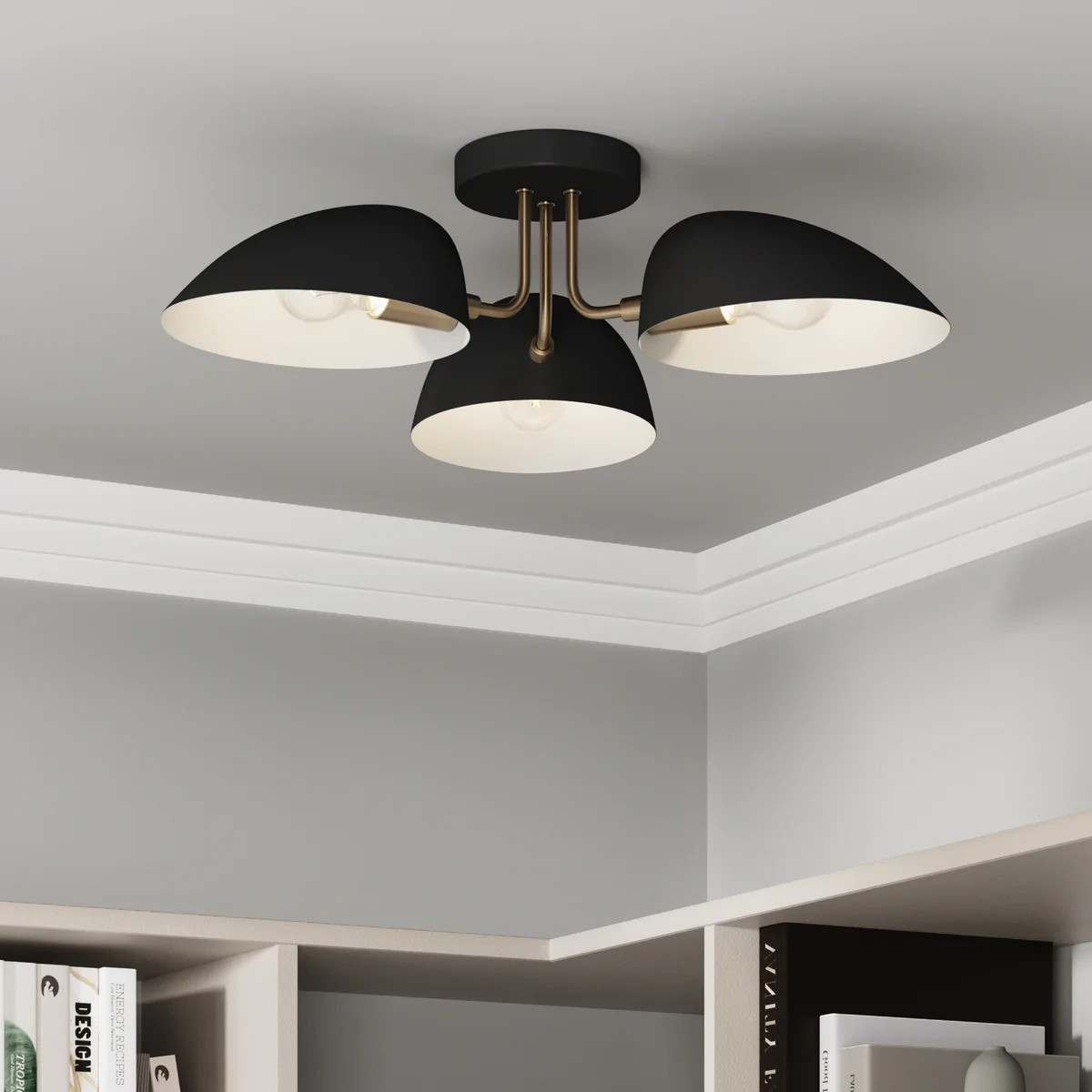 Argo Semi-Flush Ceiling Mount | 3-Light Fixture | With Retro Black Rounded Shade for Hallway, Kit... | Nathan James