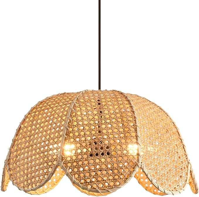 3-Light Rattan Pendant Light Fixtures,18.9" Boho Natural Rattan Hanging Lamp,Hand-Woven Flower Sh... | Amazon (US)
