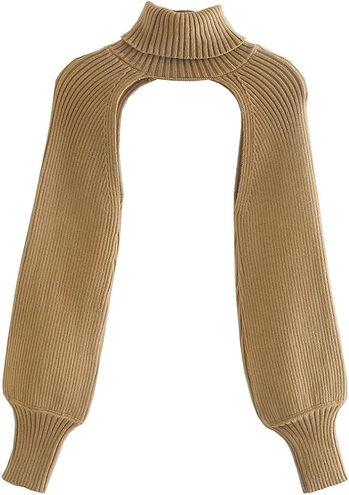 Elegtiskas Long Puff Sleeve Arm Warm Shrugs Backless Pullover Crop Top | Amazon (US)