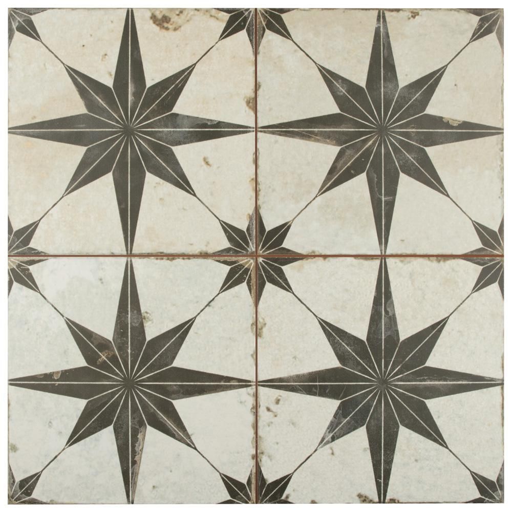 Kings Star Nero Encaustic 17-5/8 in. x 17-5/8 in. Ceramic Floor and Wall Tile (11.02 sq. ft. / ca... | The Home Depot