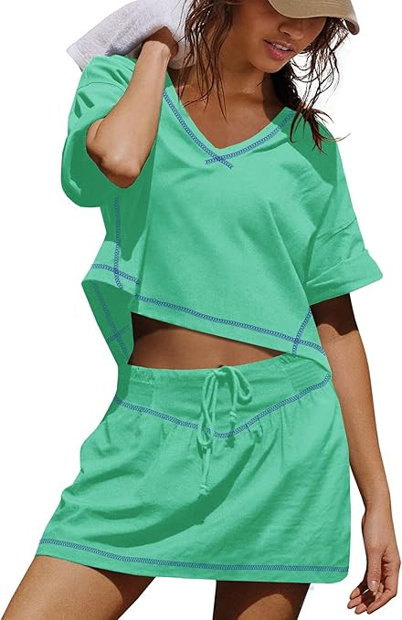 Amazon.com: SENSERISE Womens Workout Sets Skort Sets 2 Piece Outfits Golf Clothes Crop Tops and S... | Amazon (US)
