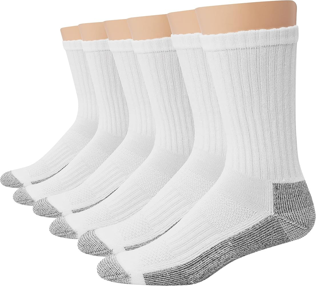 Hanes Men's Work Socks, Cushioned Crew Socks, Moisture-Wicking Socks & Odor Control, Black & Whit... | Amazon (US)