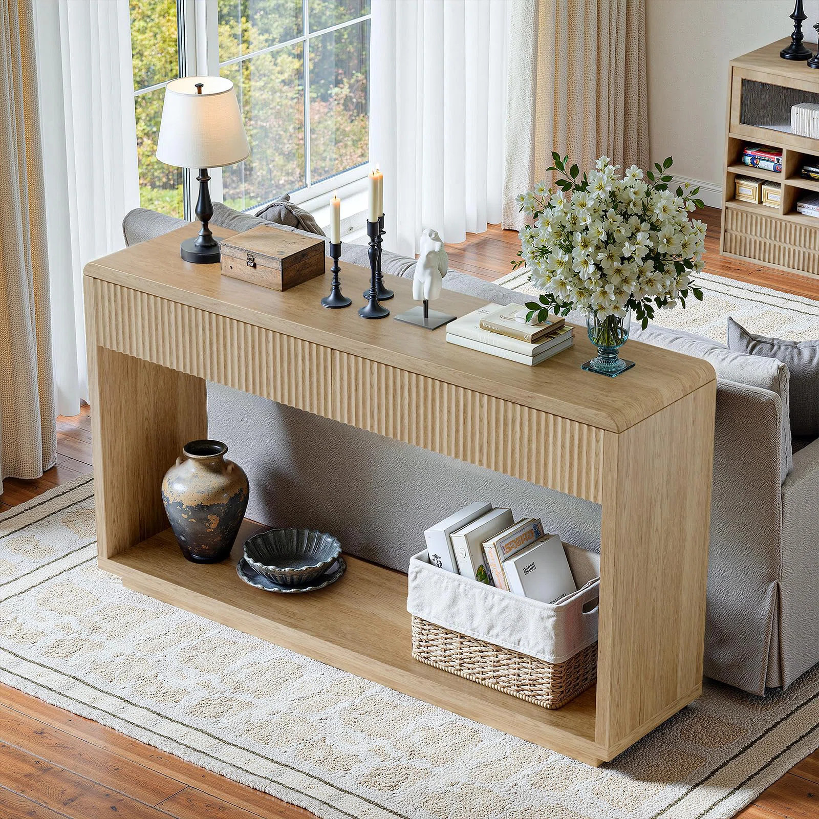 59'' Entryway Table With Drawers, Boho Fluted Console Table, Sofa Table With Storage | Wayfair North America