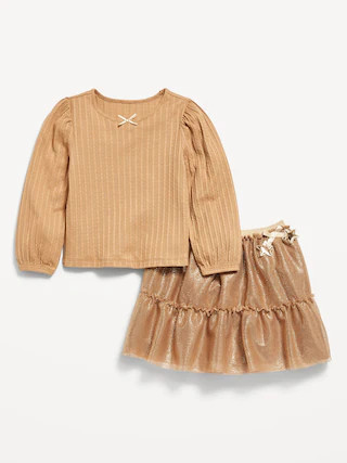 Long-Sleeve Pointelle Top and Tutu Skirt Set for Toddler Girls | Old Navy (CA)