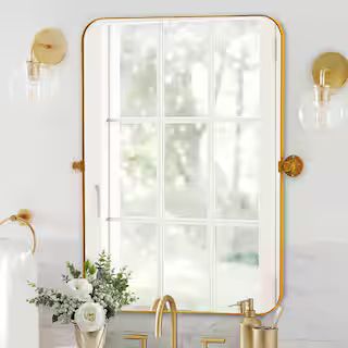 24 in. W x 36 in. H Rectangular Metal Framed Pivoted Bathroom Wall Vanity Mirror in Gold | The Home Depot