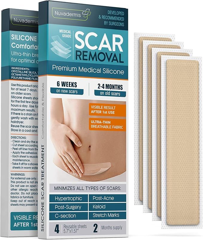Silicone Scar Removal Sheets - Keloid, C Section, Post Surgery & Acne Scars Treatment - 2 Month S... | Amazon (US)