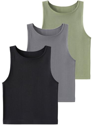 Chilylori Ribbed Tank Tops for Women 3 Pack Gym Tank Tops for Women Seamless Tank Tops Women Yoga Tank Top Racerback Tank Tops for Women Shirts Sleeveless Activewear Black Grey Green S | Amazon (US)