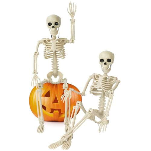Kelool 2 Pack Halloween Skeleton Decorations, 15.7" Halloween Full Body Mini Skeleton with Movable Posable Bones,Spooky Skeleton for Halloween Party Decor, Halloween Yard Graveyard Haunted House Props | Amazon (US)