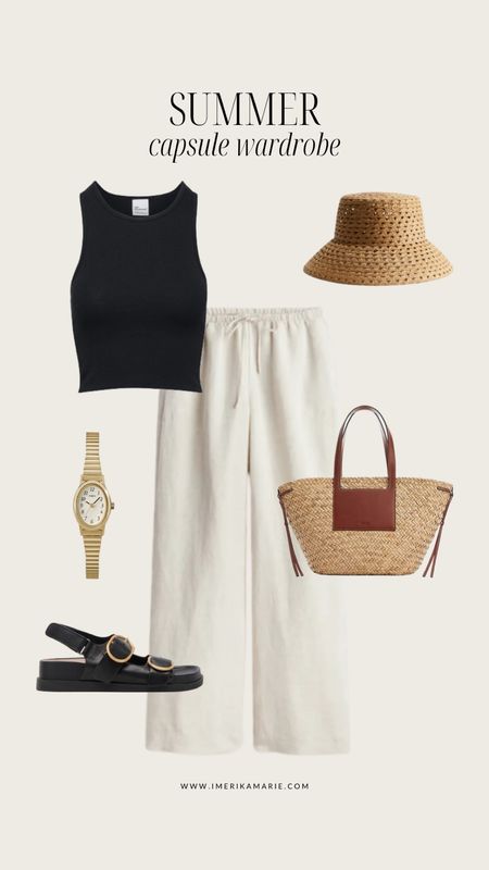 Summer Capsule Wardrobe 

Aritzia tank top. H&M linen pants. Straw hat. Timex watch. Dolce Vita Starla Sandals. Summer outfit. Vacation outfit. Resort wear

#LTKSeasonal #LTKShoeCrush #LTKStyleTip