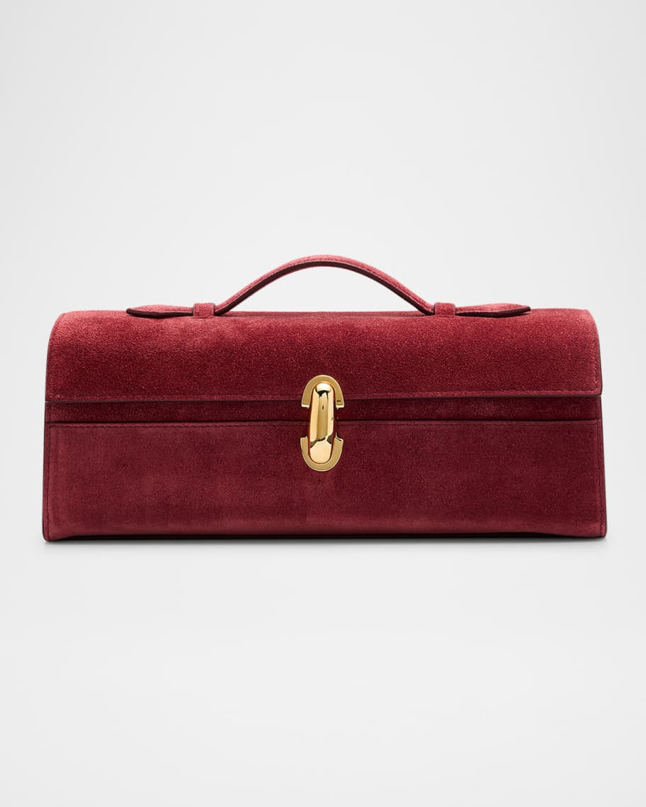 Savette Slim Symmetry Pochette Suede Top-Handle Bag | Neiman Marcus