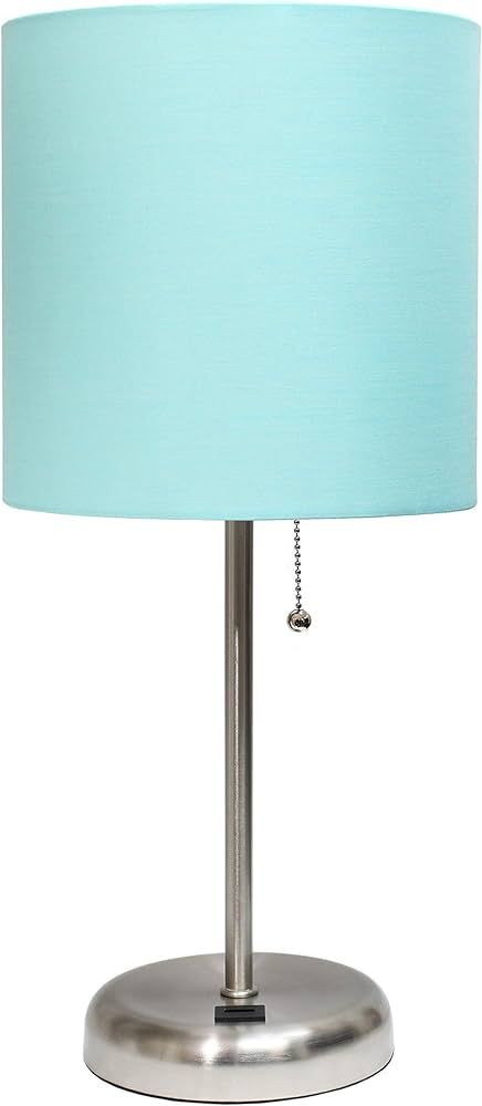 LimeLights LT2044-AQU Brushed Steel Stick Table Desk Lamp with USB Charging Port and Drum Fabric ... | Amazon (US)