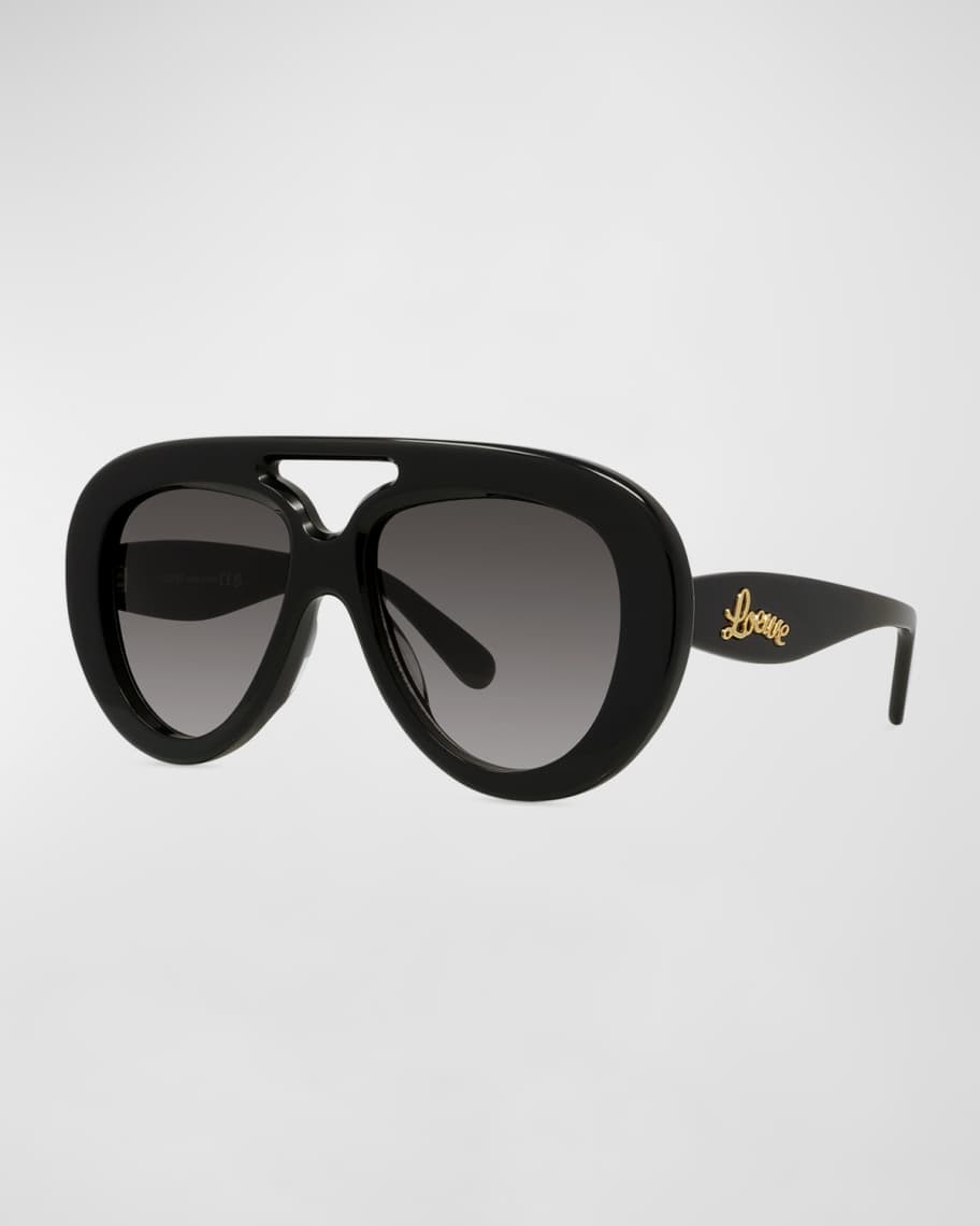Curved Logo Acetate Aviator Sunglasses | Neiman Marcus