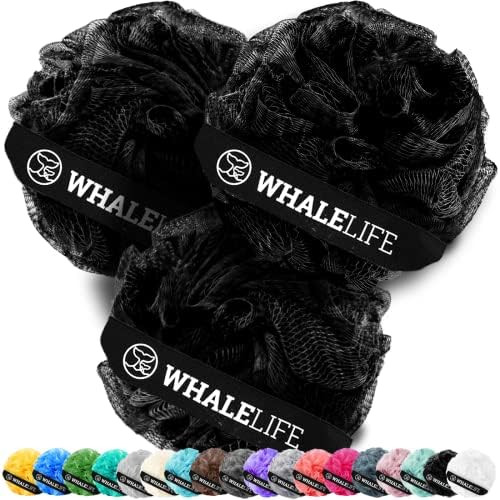 WhaleLife Bath Loofah Sponge Shower Pouf Puff For Men Women 3 Pack (Black) | Amazon (US)