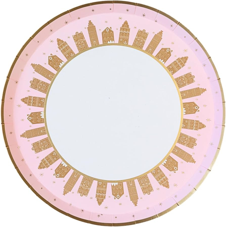Bonjour Fête Pink Gingerbread Small Paper Party Plates | Gold Foil | Sturdy Disposable Plates fo... | Amazon (US)