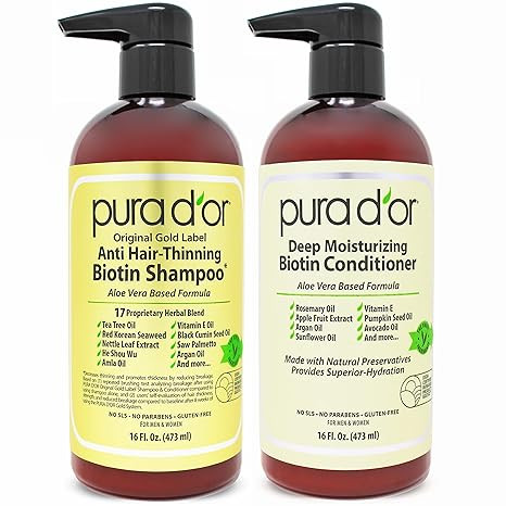 PURA D'OR Anti-Thinning Biotin Shampoo and Conditioner Natural Earthy Scent,Clinically Tested Pro... | Amazon (US)