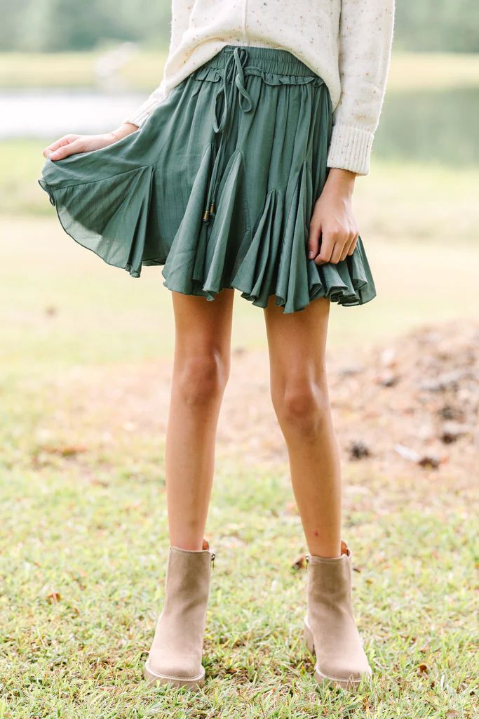 Girls: Look Your Way Olive Green Ruffled Skort | The Mint Julep Boutique