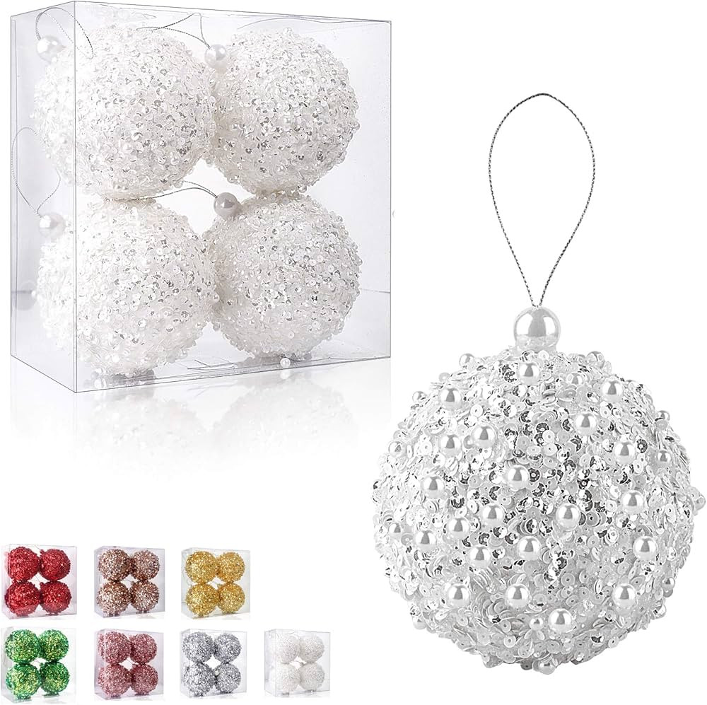 4.25" Christmas Ball Ornaments 4pc Set White Shatterproof Christmas Decorations Tree Balls for X... | Amazon (US)