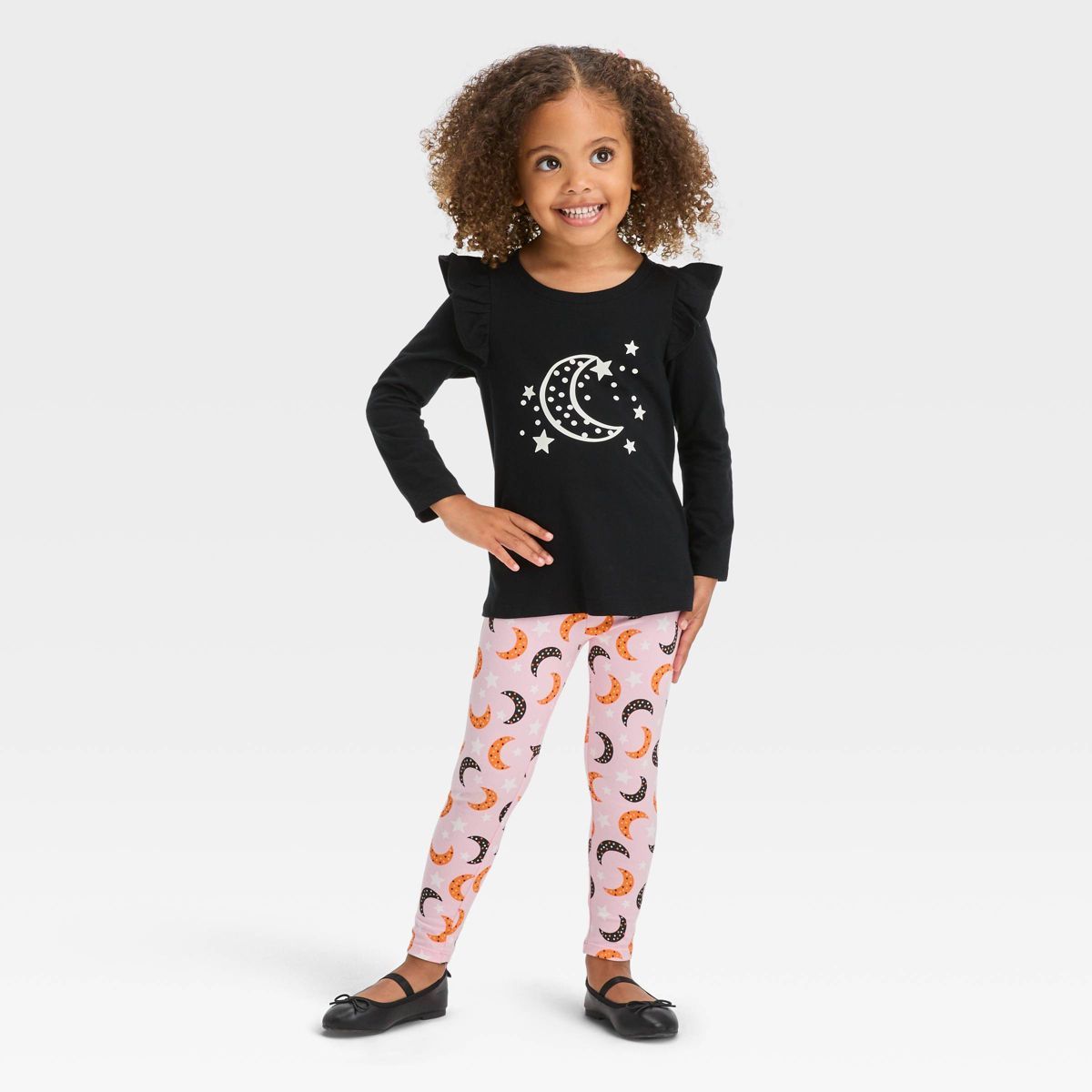 Toddler Girls' Moon 'Glow in the Dark' Long Sleeve Top & Leggings Set - Cat & Jack™ Black | Target