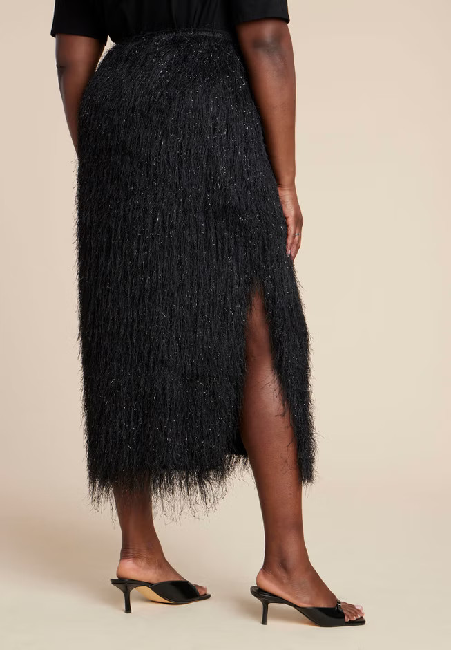 Sparkle Textural Fringe Column Skirt | Eloquii