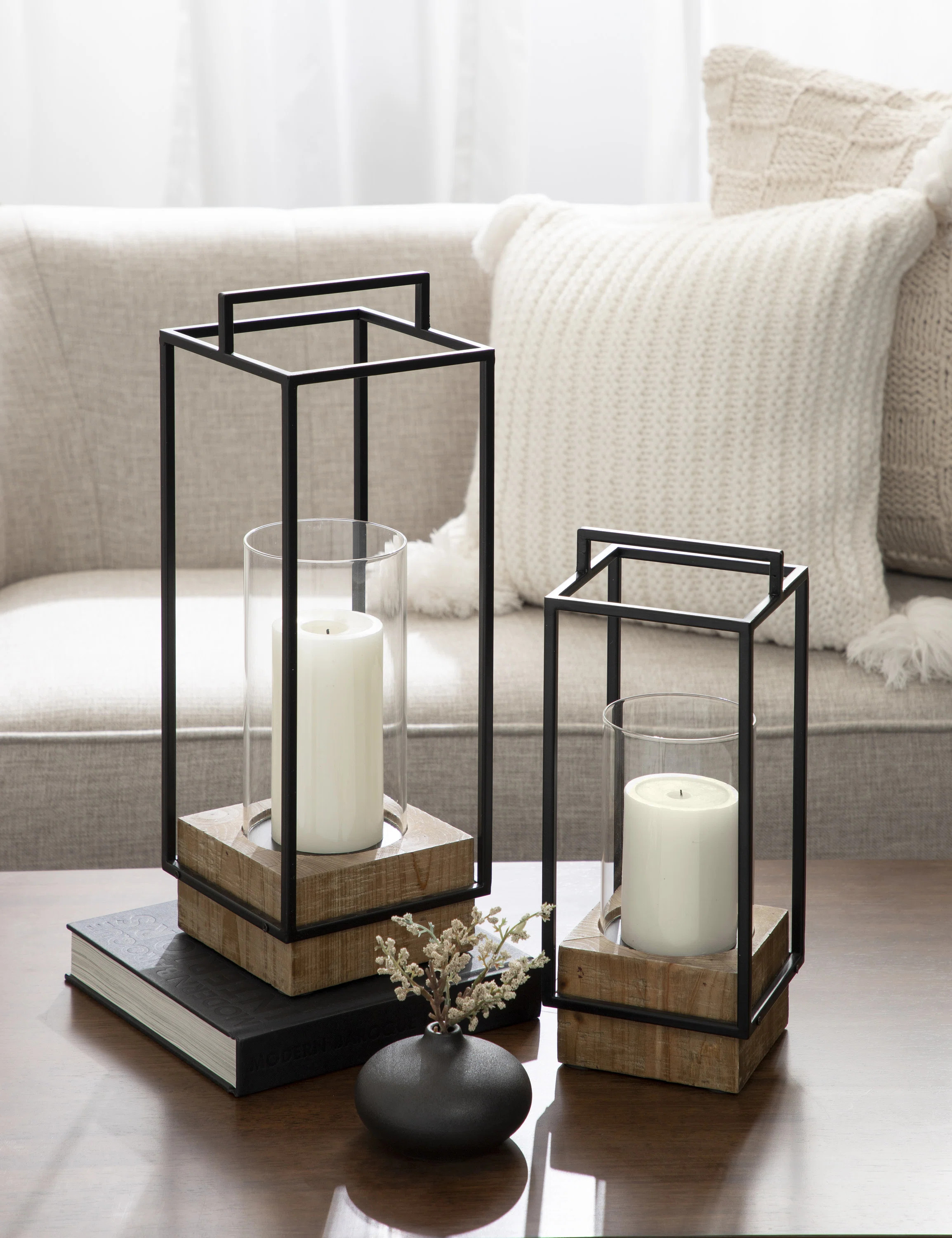 Wood and Metal Two-Piece Candle Holder Set | Wayfair North America