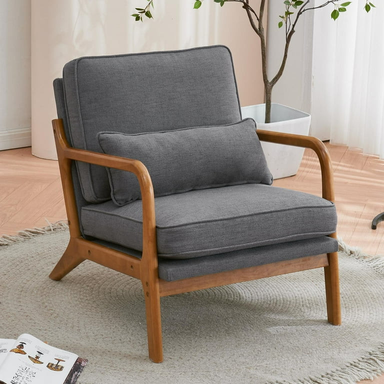 UBesGoo Modern Arm Chair Linen Fabric Upholstered Comfy Reading Accent Chair with Solid Wood Fram... | Walmart (US)