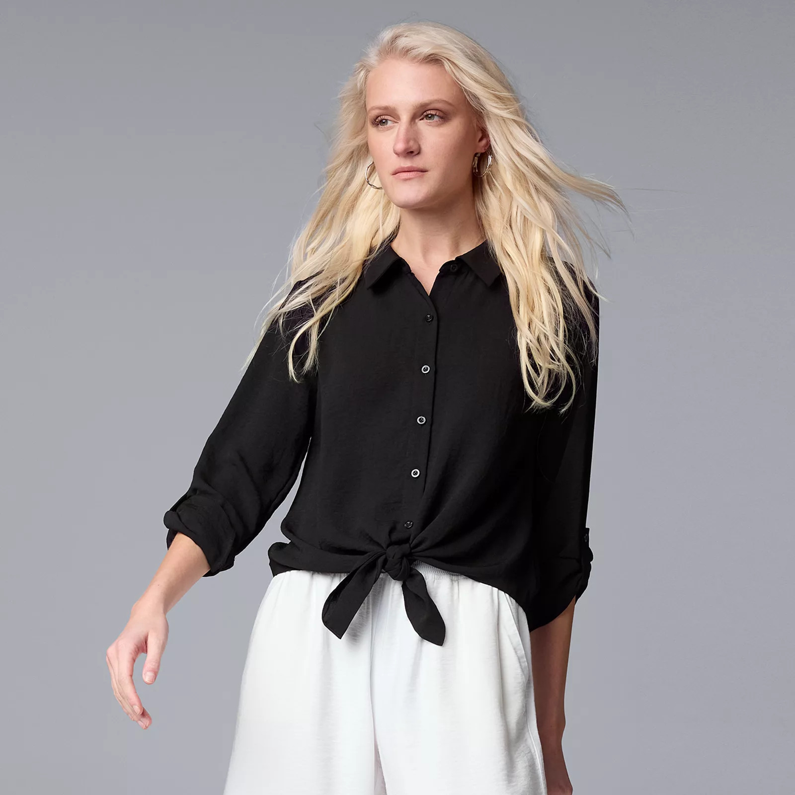 Women's Simply Vera Vera Wang Knot-Front Roll-Tab Shirt | Kohl's