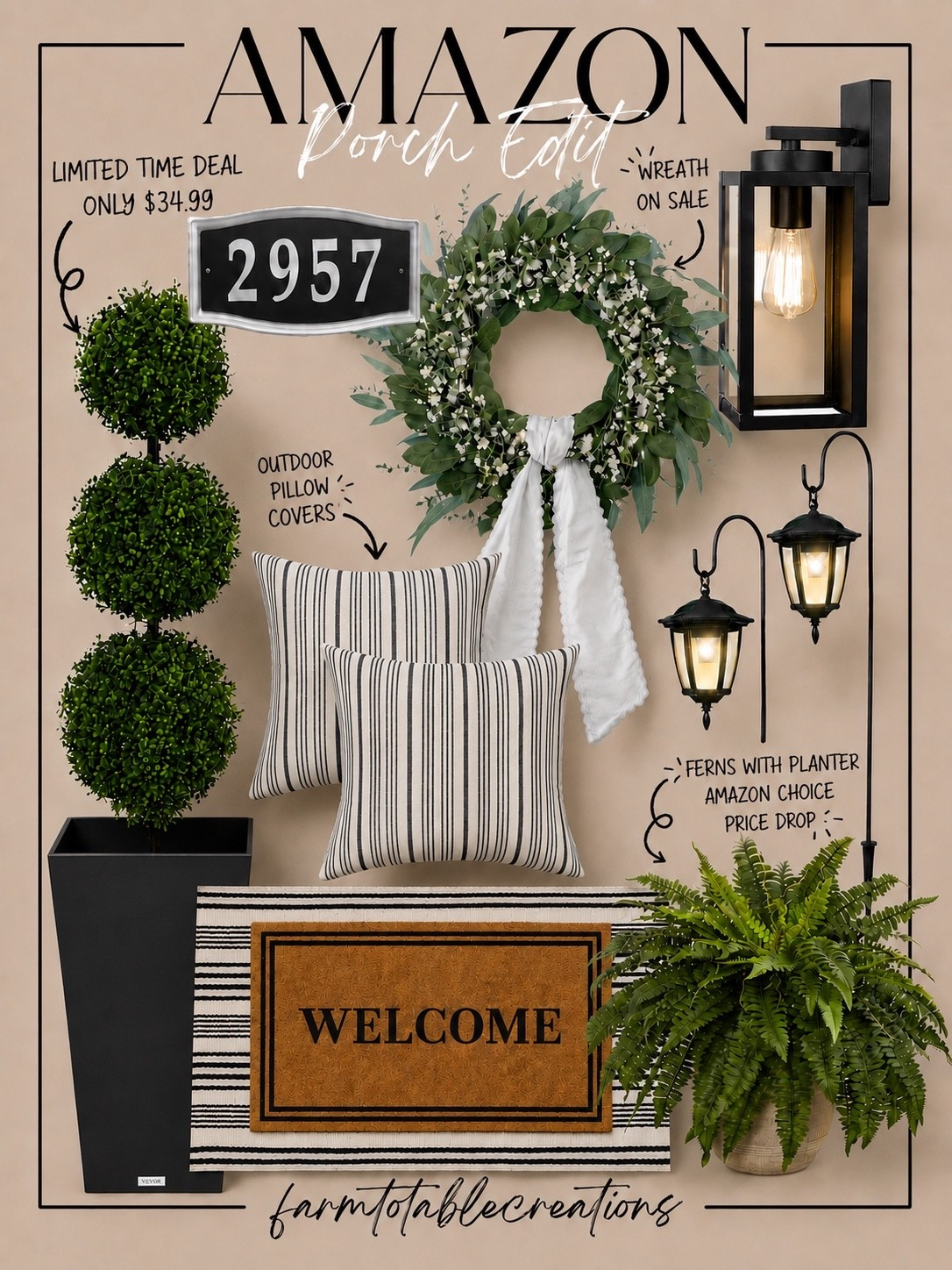 Amazon Porch Edit 🌿

Follow @farmtotablecreations on Instagram for more home décor and styling inspiration.

From the topiary planter and layered doormat to the wreath, outdoor lanterns, striped pillow covers, and lush fern, these Amazon porch finds make it easy to create a welcoming entryway. Several favorites are currently on sale, including the topiary planter for just $34.99 as a limited-time deal.

#amazonfinds #porchdecor #outdoorpillows #frontporchdecor #amazonhomefinds