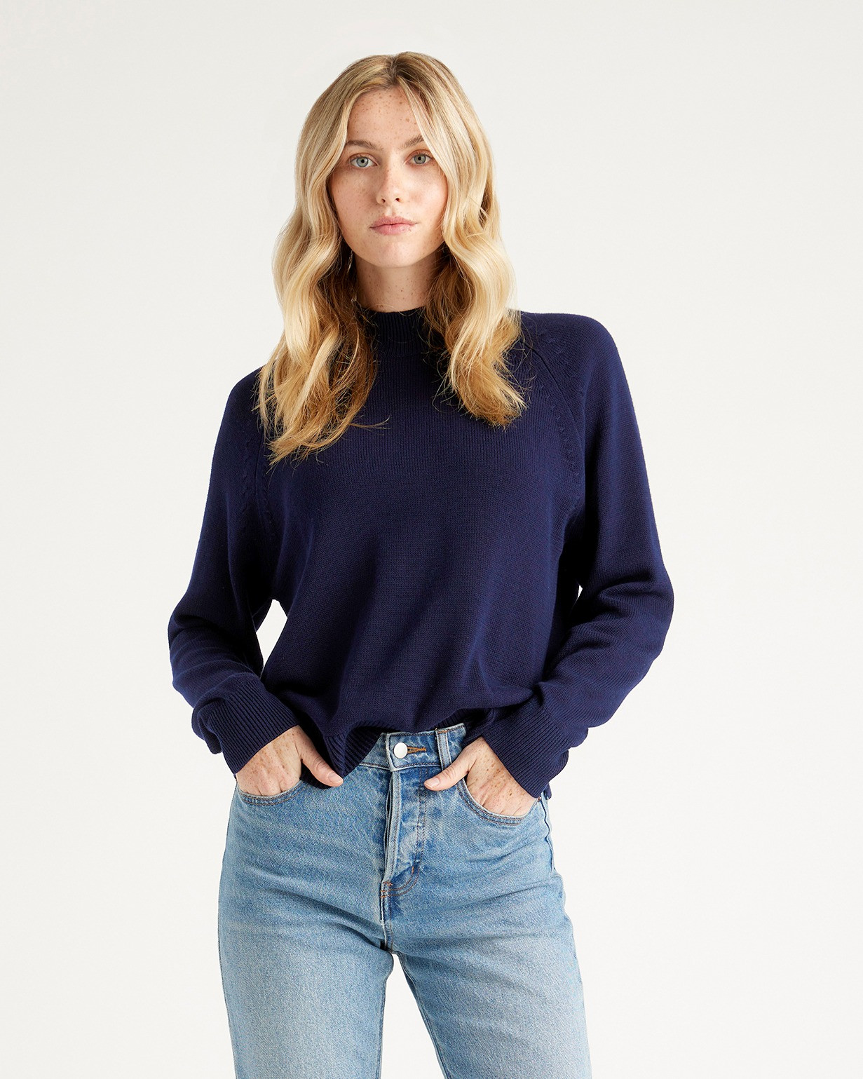 Quince | Women's Mockneck Sweater in Navy, Size XL, Organic Cotton | Quince