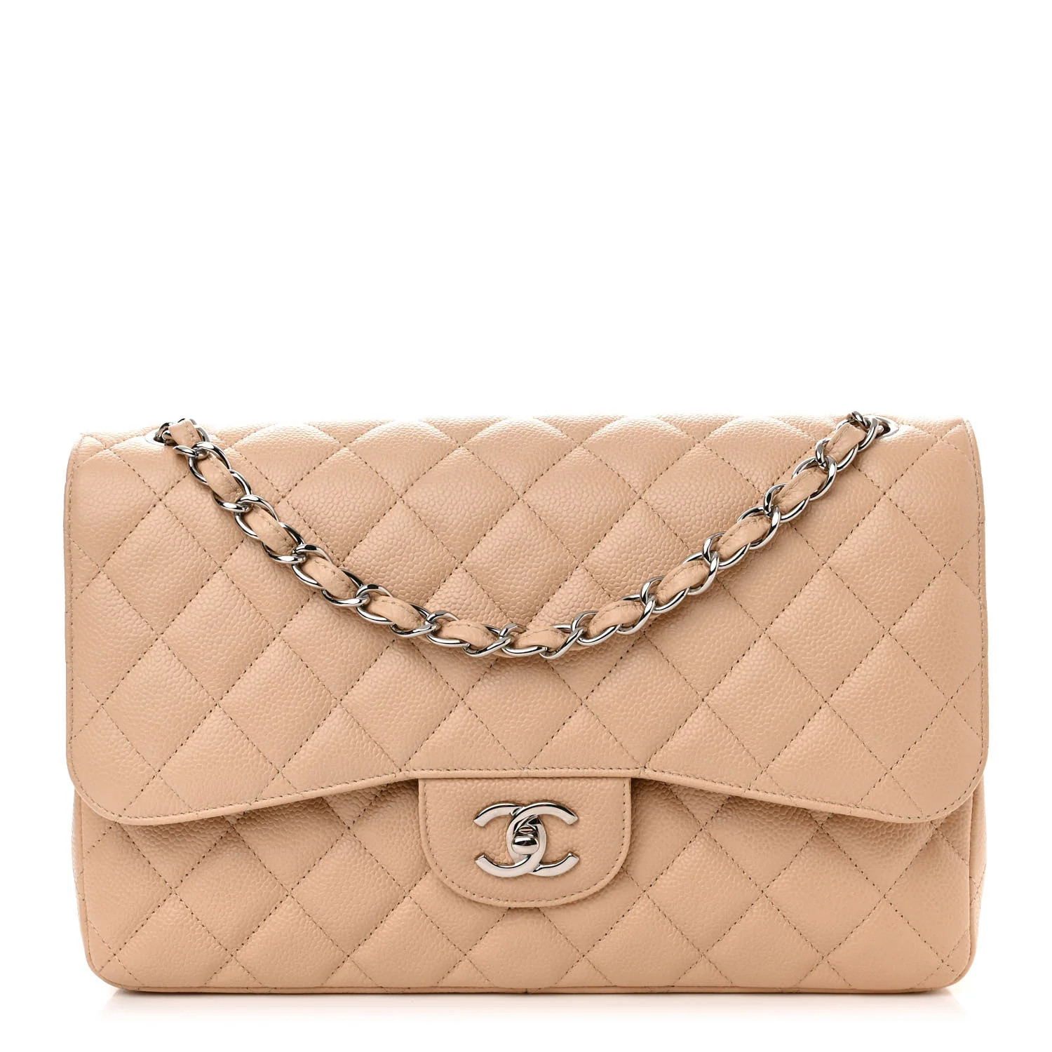 Caviar Quilted Jumbo Double Flap Light Beige | FASHIONPHILE (US)