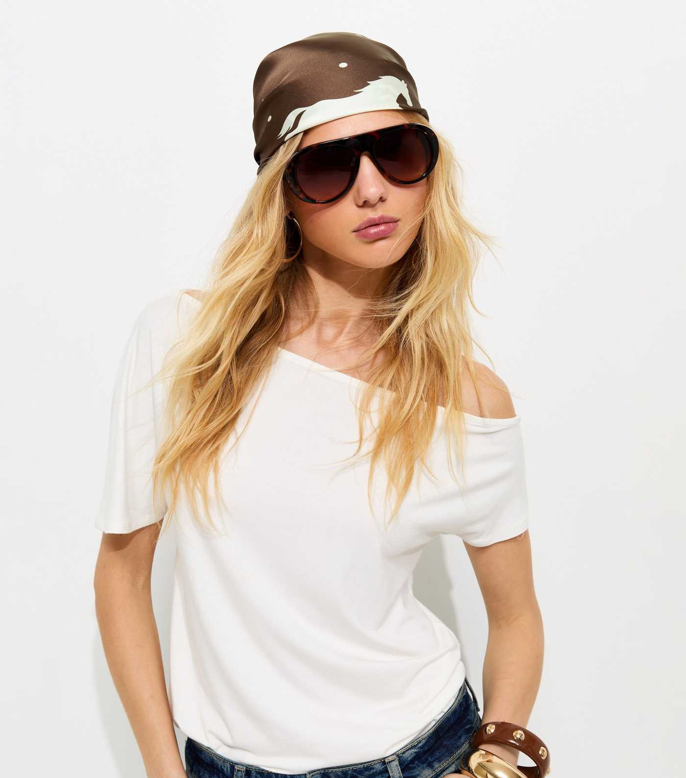 Brown Horseshoe Print Satin Scarf | New Look | New Look (UK)