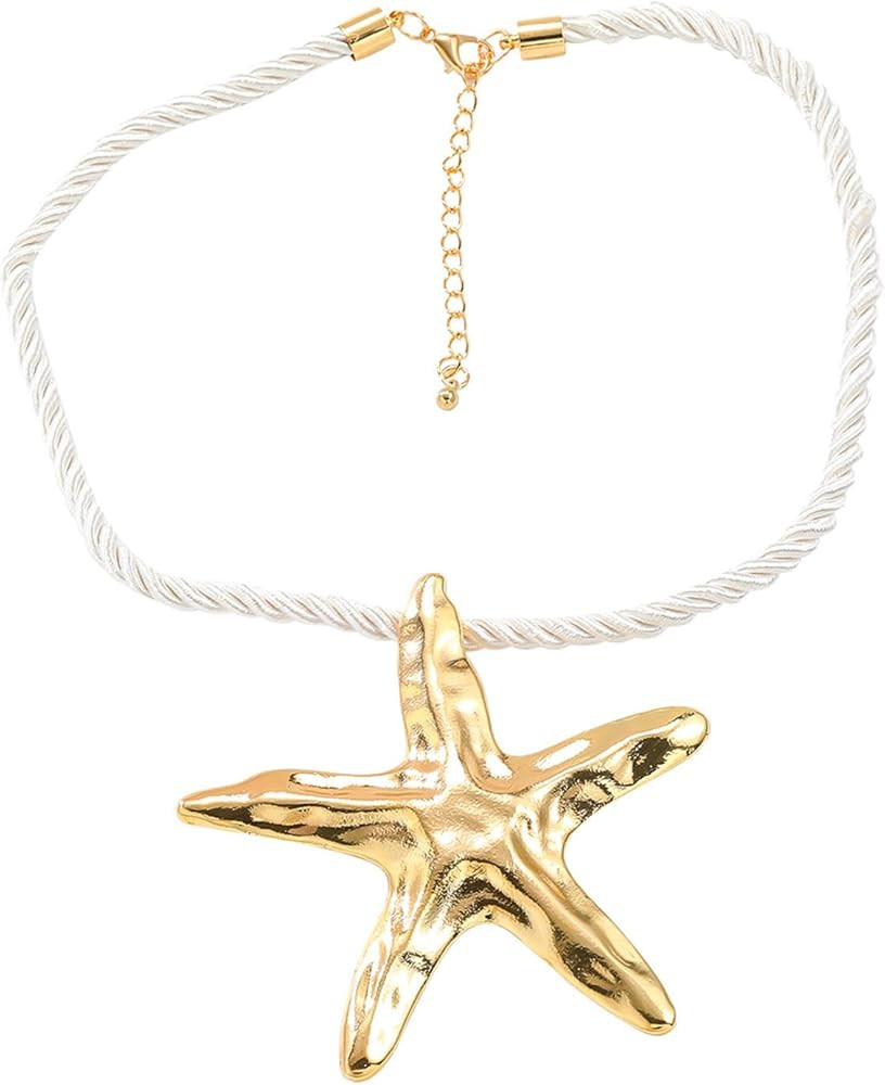 POYAMUSE Elegant Beach-Inspired Starfish Necklace for Women, Chunky Rope Choker Necklace with Gol... | Amazon (US)
