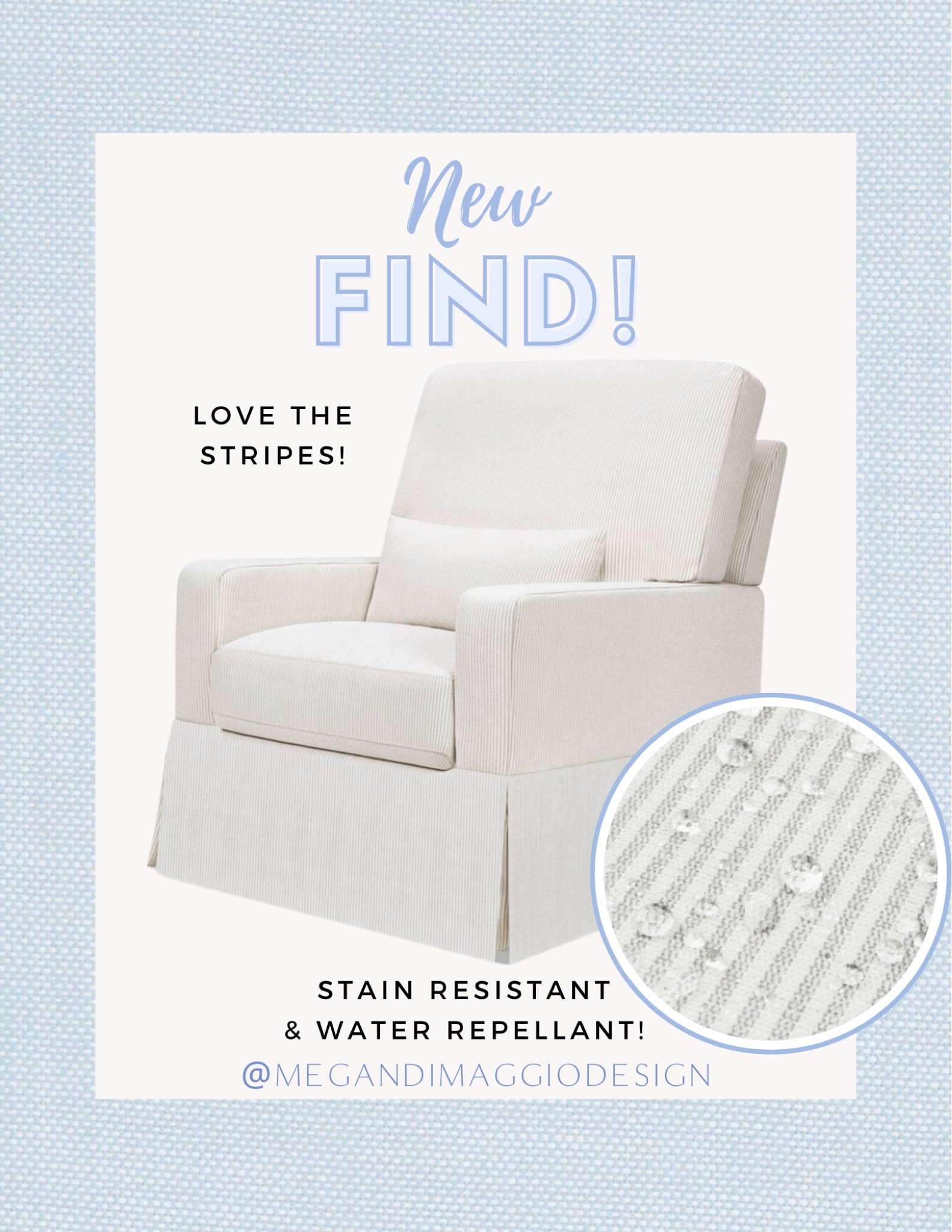 Brand new swivel/glider find!! Looove this subtle grey ticking stripe pattern and the fabric is stain resistant & water repellent making it great for families with pets and/or kids!! 🙌🏻🤍👏🏻👏🏻👏🏻

#LTKFamily #LTKHome
