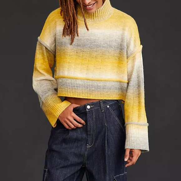 Anthropologie Pilcro Cropped Mock-Neck Sweater - Yellow Gray Ombre - Large | Poshmark