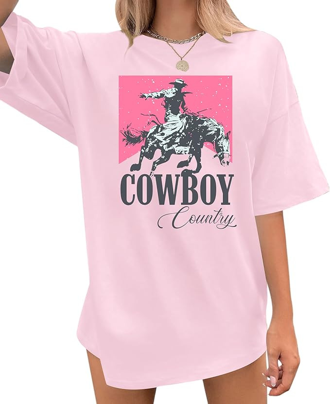Oversized Cowboy Country Shirt Women: Cowgirl Country Music Shirt Rodeo Graphic Tee Casual Loose ... | Amazon (US)