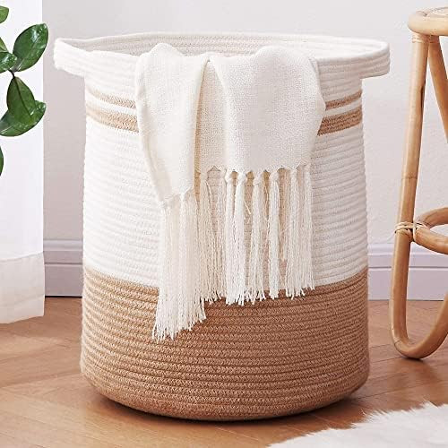 TKRADISH Large Cotton Rope Laundry Basket, 58L Dirty Clothes and Kid Toys Collapsible Storage Ham... | Amazon (US)