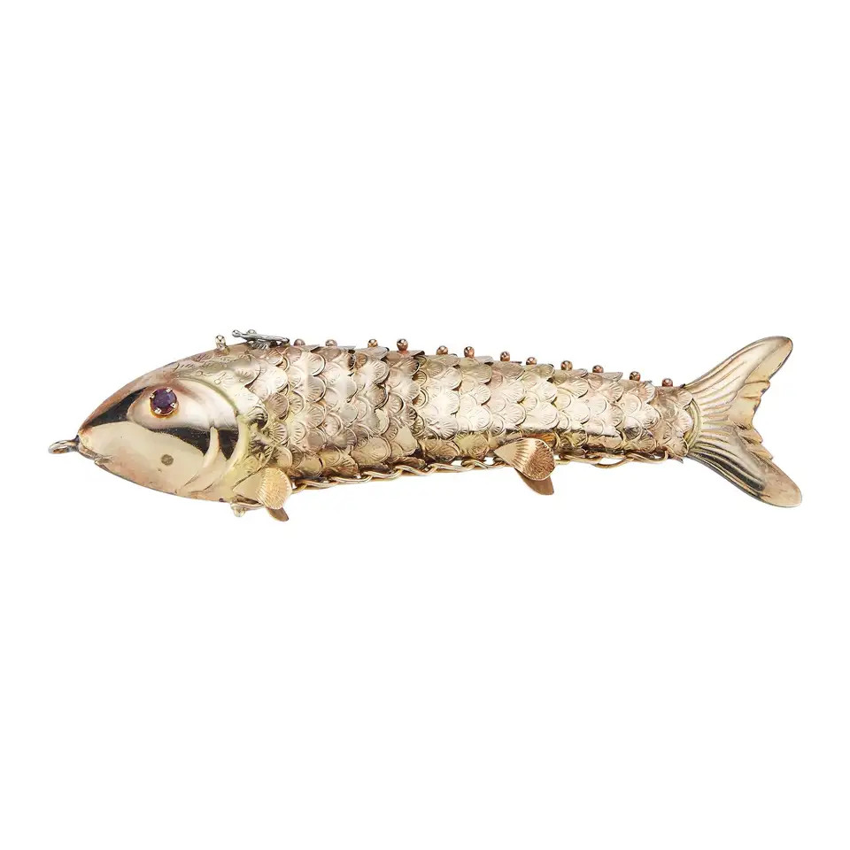 Gold-Plated Fish Pendant & Desk Object | 1stDibs